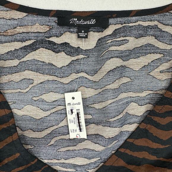 Madewell Dress Womens 0  Brown Black Zebra V-Neck Mini Abstract Animal - Picture 3 of 15